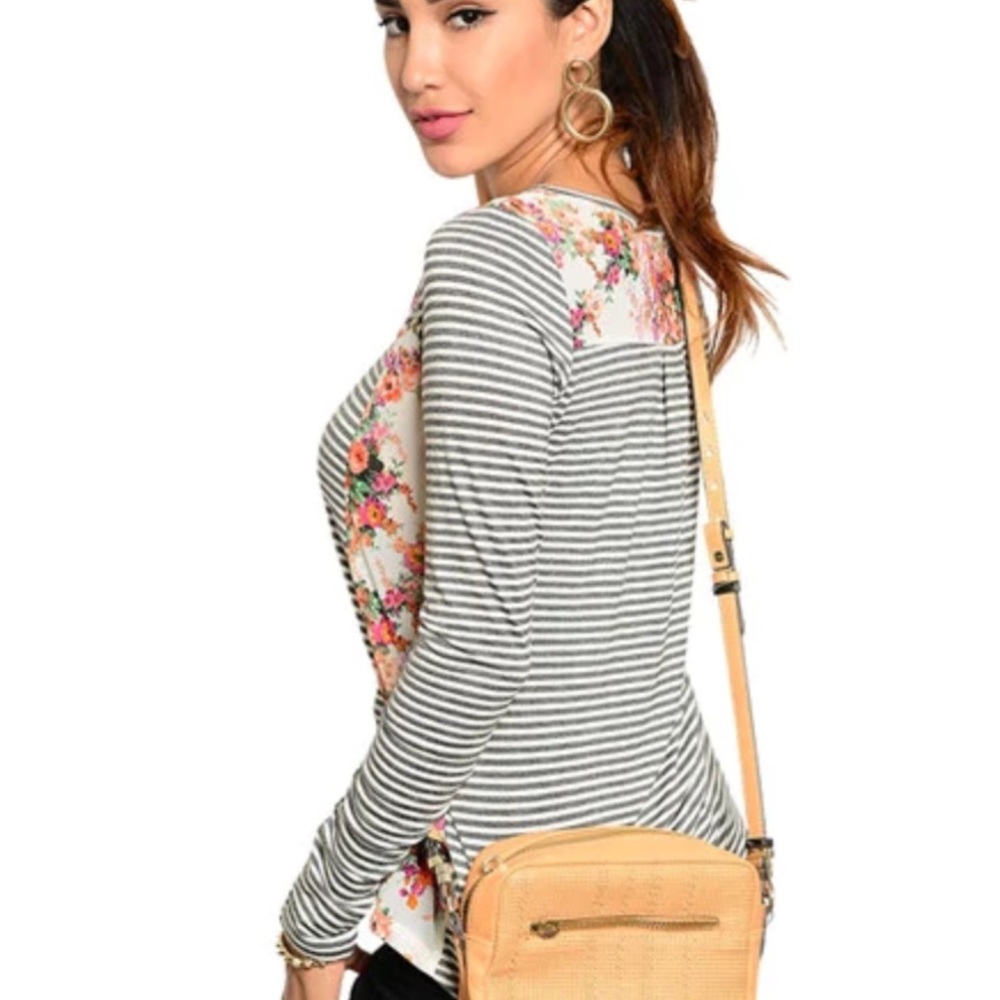Potters Pot long sleeve blouse stripes and floral L